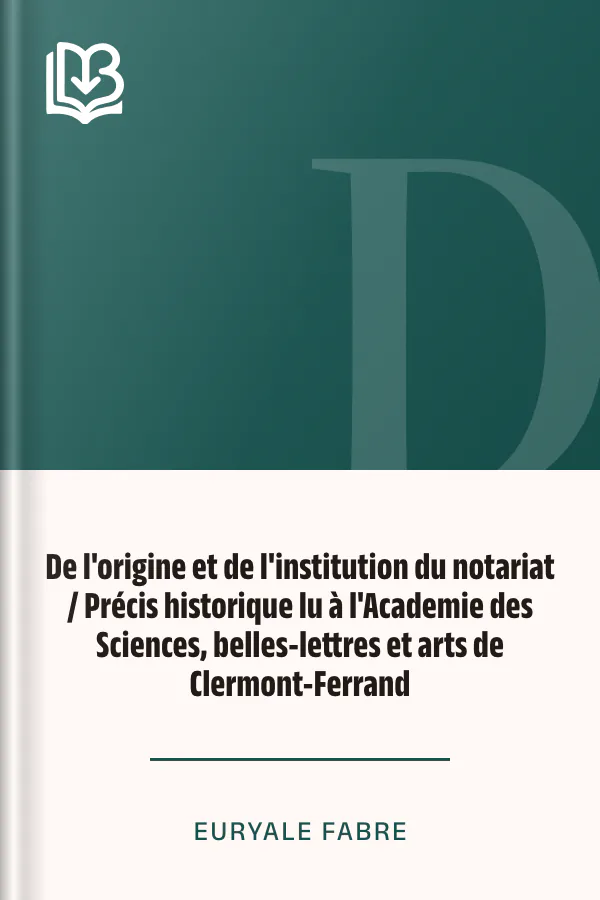De l'origine et de l'institution du notariat / Précis historique lu à l'Academie des Sciences, belles-lettres et arts de Clermont-Ferrand d’Euryale Fabre, couverture du livre