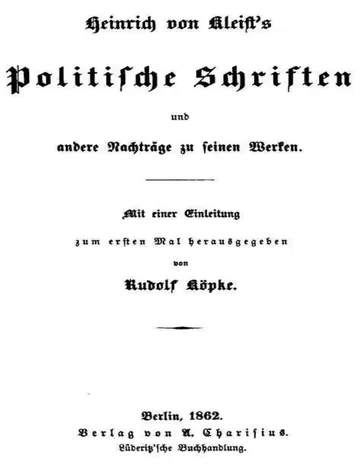 Heinrich von Kleist's politische Schriften und andere Nachträge zu seinen Werken von Heinrich von Kleist, Buchcover