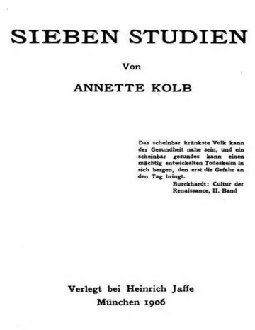 L'Âme aux deux patries, Sieben Studien von Annette Kolb, Buchcover