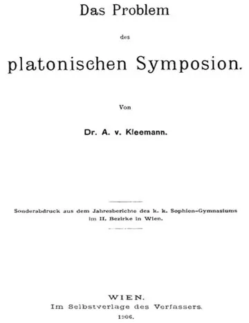 Das Problem des platonischen Symposion von August Ritter von Kleemann, Buchcover