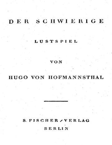 Der Schwierige, Lustspiel in drei Akten von Hugo von Hofmannsthal, Buchcover