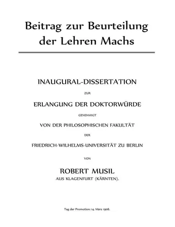 Beitrag zur Beurteilung der Lehren Machs von Robert Musil, Buchcover