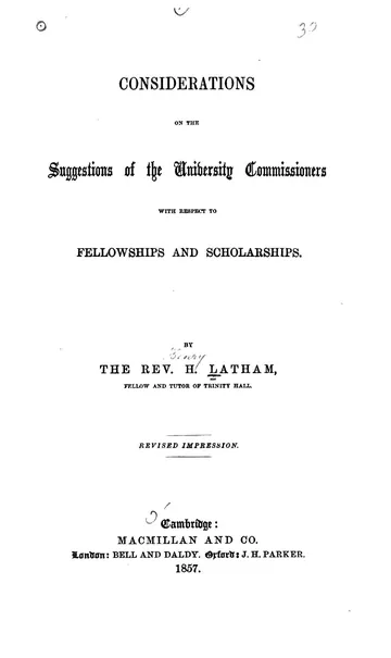 Considerations on the Suggestions of the University Commissioners by Henry Latham, book cover