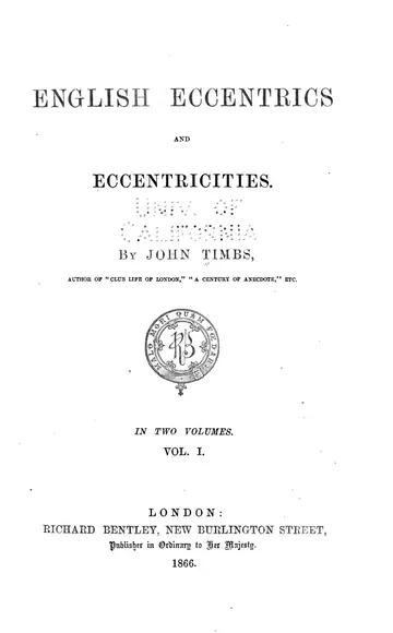 English Eccentrics and Eccentricities by John Timbs, book cover