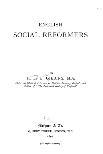 English social reformers by Henry de Beltgens Gibbins, book cover