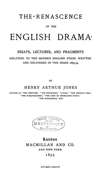 The Renascence of the English Drama by Henry Arthur Jones, book cover