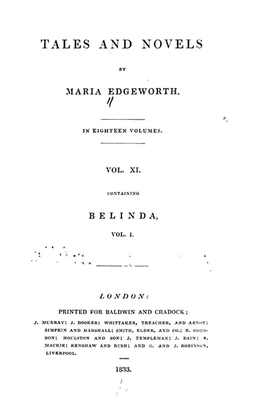 Belinda by Maria Edgeworth, book cover
