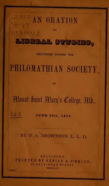 An Oration on Liberal Studies by Orestes Augustus Brownson, book cover