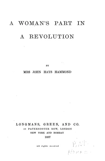 A Woman's Part in a Revolution by Natalie Harris Hammond, book cover
