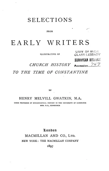 Selections from Early Writers by Henry Melvill Gwatkin, book cover