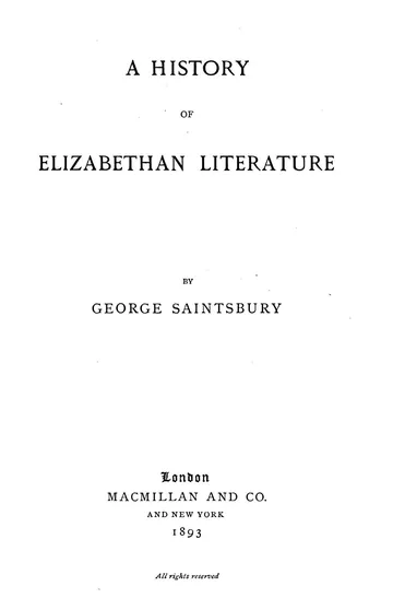A History of Elizabethan Literature by George Saintsbury, book cover