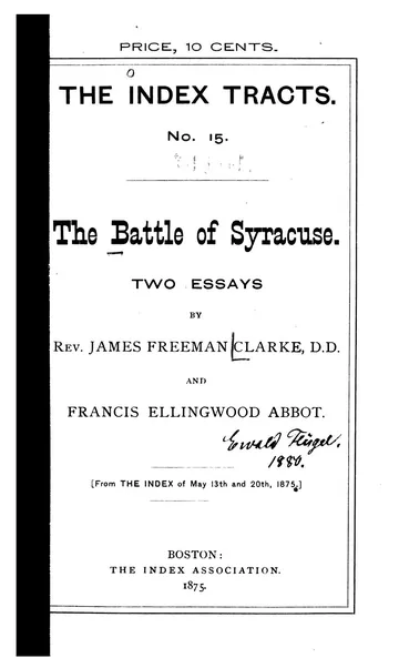 The Battle of Syracuse by James Freeman Clarke, book cover