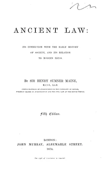 Ancient Law by Henry Sumner Maine, book cover