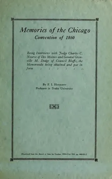 Memories of the Chicago Convention of 1860 by Frank Irving Herriott, book cover