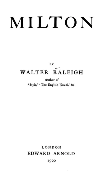 Milton by Walter Alexander Raleigh, book cover
