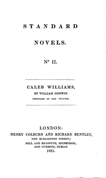 Caleb Williams by William Godwin, book cover