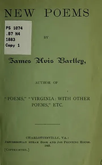 New Poems by James Avis 1830- Bartley, book cover