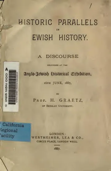 Historic Parallels in Jewish History by Heinrich Graetz, book cover