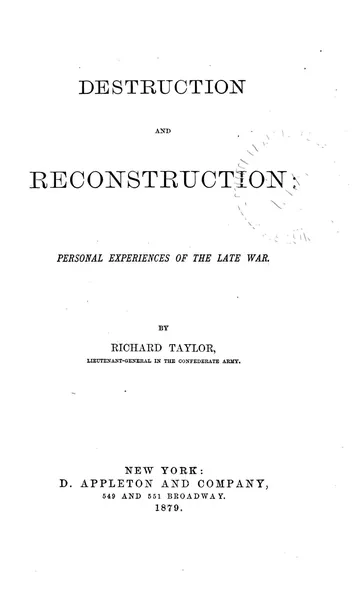 Destruction and Reconstruction by Richard Taylor, book cover