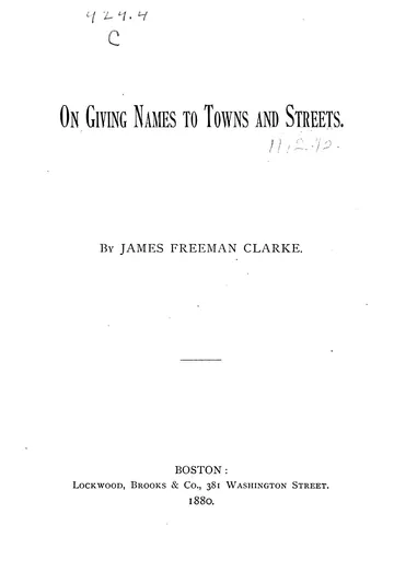 On Giving Names to Towns and Streets by James Freeman Clarke, book cover