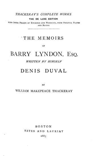 Barry Lyndon by William Makepeace Thackeray, book cover