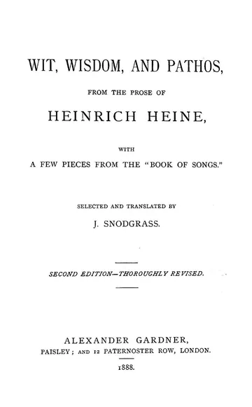 Wit, Wisdom, and Pathos by Heinrich Heine, book cover
