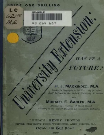 University Extension by Halford Mackinder, book cover