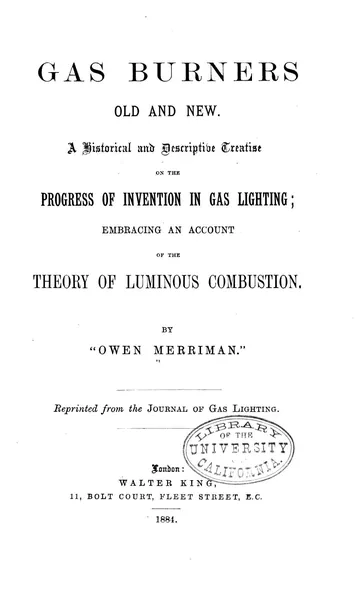 Gas Burners Old And New by Owen Merriman, book cover