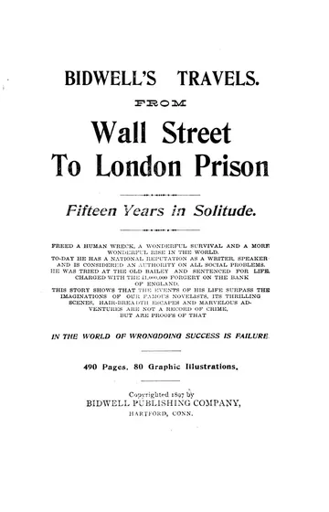 Bidwell's Travels, from Wall Street to London Prison by Austin Bidwell, book cover