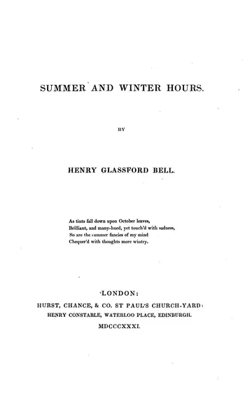 Summer and Winter Hours by Henry Glassford Bell, book cover