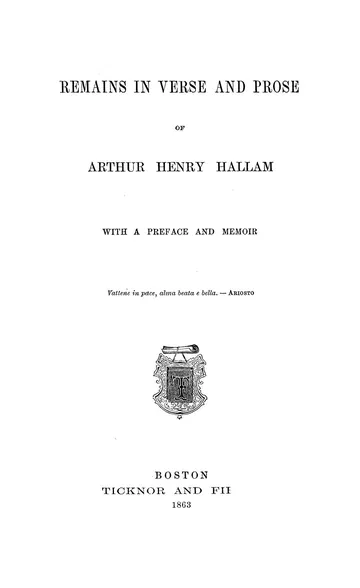 Remains in Verse and Prose of Arthur Henry Hallam by Henry Hallam, book cover