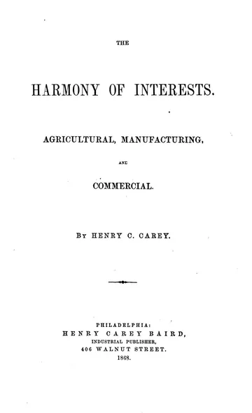 The Harmony of Interests by Henry Charles Carey, book cover