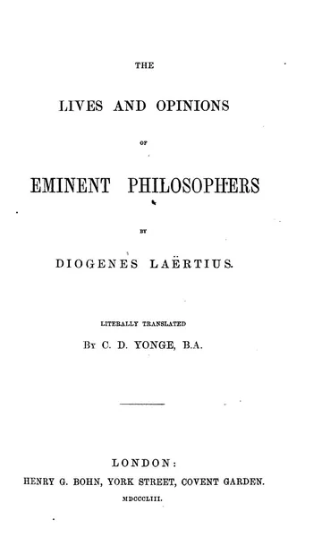 The Lives and Opinions of Eminent Philosophers by Diogenes Laertius, book cover