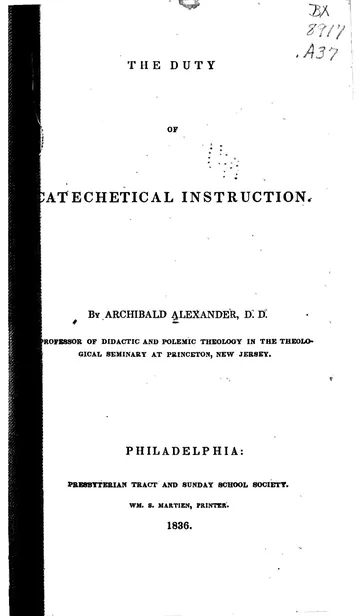 The Duty of Catechetical Instruction by Archibald Alexander, book cover
