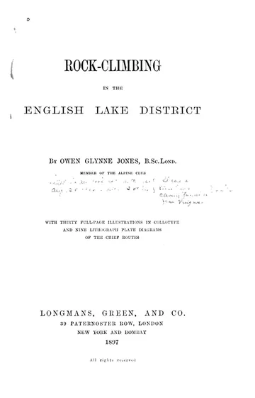 Rock Climbing In The English Lake District by Owen Glynne Jones, book cover