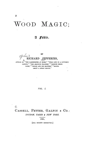 Wood Magic by Richard Jefferies, book cover