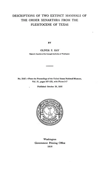 Descriptions Of Two Extinct Mammals Of The Order Xenarthra From The Pleistocene Of Texas by Oliver Perry Hay, book cover