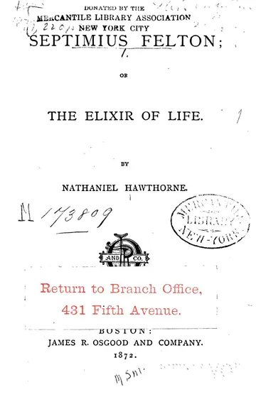 Septimius Felton by Nathaniel Hawthorne, book cover