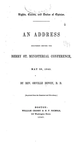 Rights, Claims, and Duties of Opinion by Orville Dewey, book cover