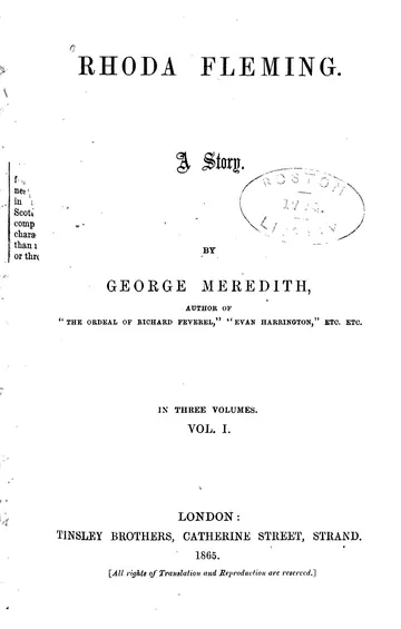 Rhoda Fleming by George Meredith, book cover