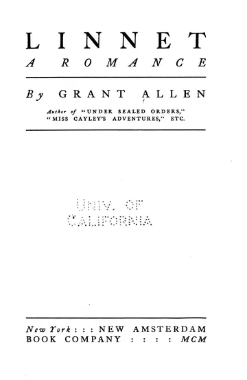 Linnet by Grant Allen, book cover