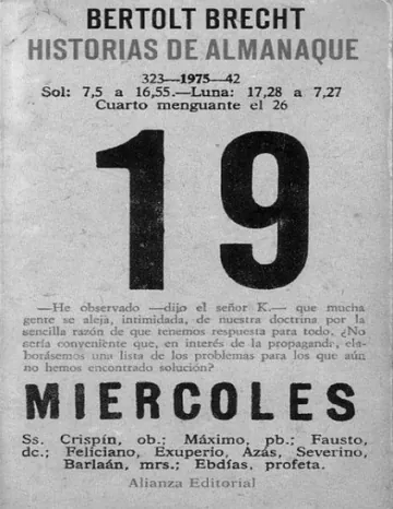 Historias de Almanaque de Bertol Brecht, portada del libro