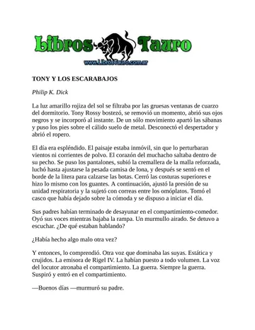 TONY Y LOS ESCARABAJOS de Philip K. Dick, portada del libro