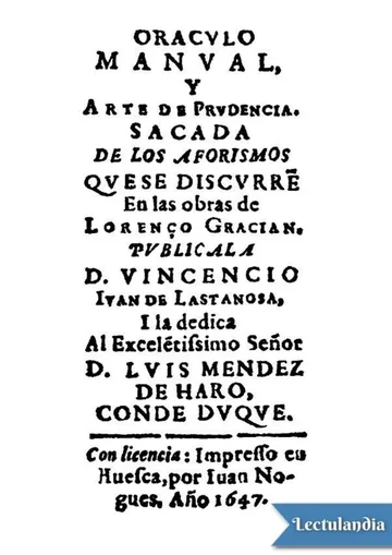 Oráculo manual y arte de prudencia de Baltasar Gracián, portada del libro