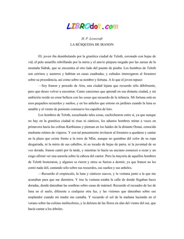 La búsqueda de Iranon de H. P. Lovecraft, portada del libro