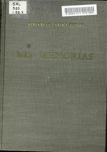 Mis Memorias de Alejandro Tapia y Rivera, portada del libro
