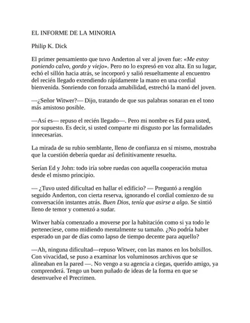 EL INFORME DE LA MINORIA de nombre, portada del libro