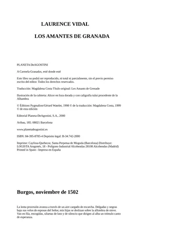 Los amantes de Granada de Laurence Vidal, portada del libro