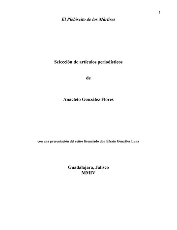 El Plebiscito de los Mártires de Anacleto Gonzalez Flores, portada del libro