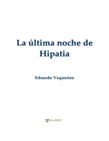 La última noche de Hipatia de Eduardo Vaquerizo, portada del libro